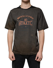 Dolce & Gabbana Braunes T-Shirt aus Baumwolle mit grafischem Print und Rundhalsausschnitt