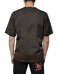 Dolce & Gabbana Braunes T-Shirt aus Baumwolle mit grafischem Print und Rundhalsausschnitt