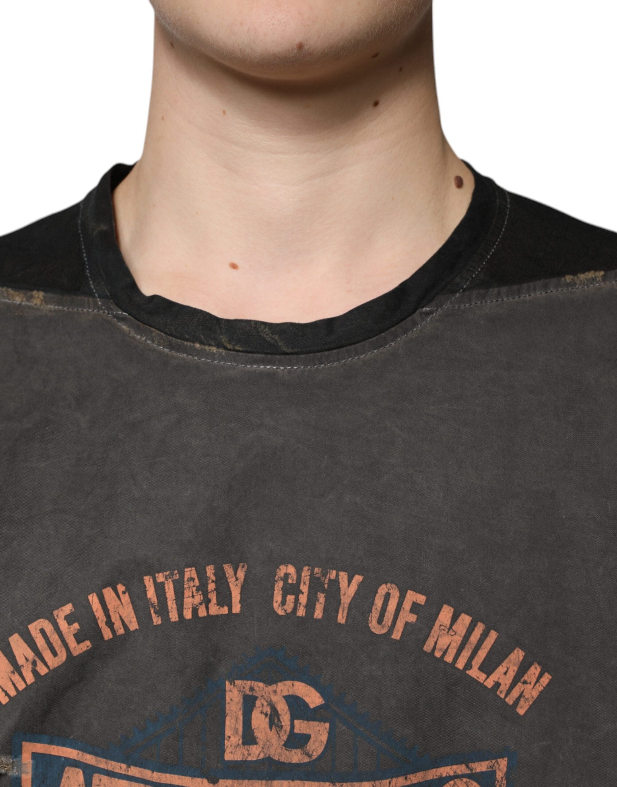 Dolce & Gabbana Braunes T-Shirt aus Baumwolle mit grafischem Print und Rundhalsausschnitt