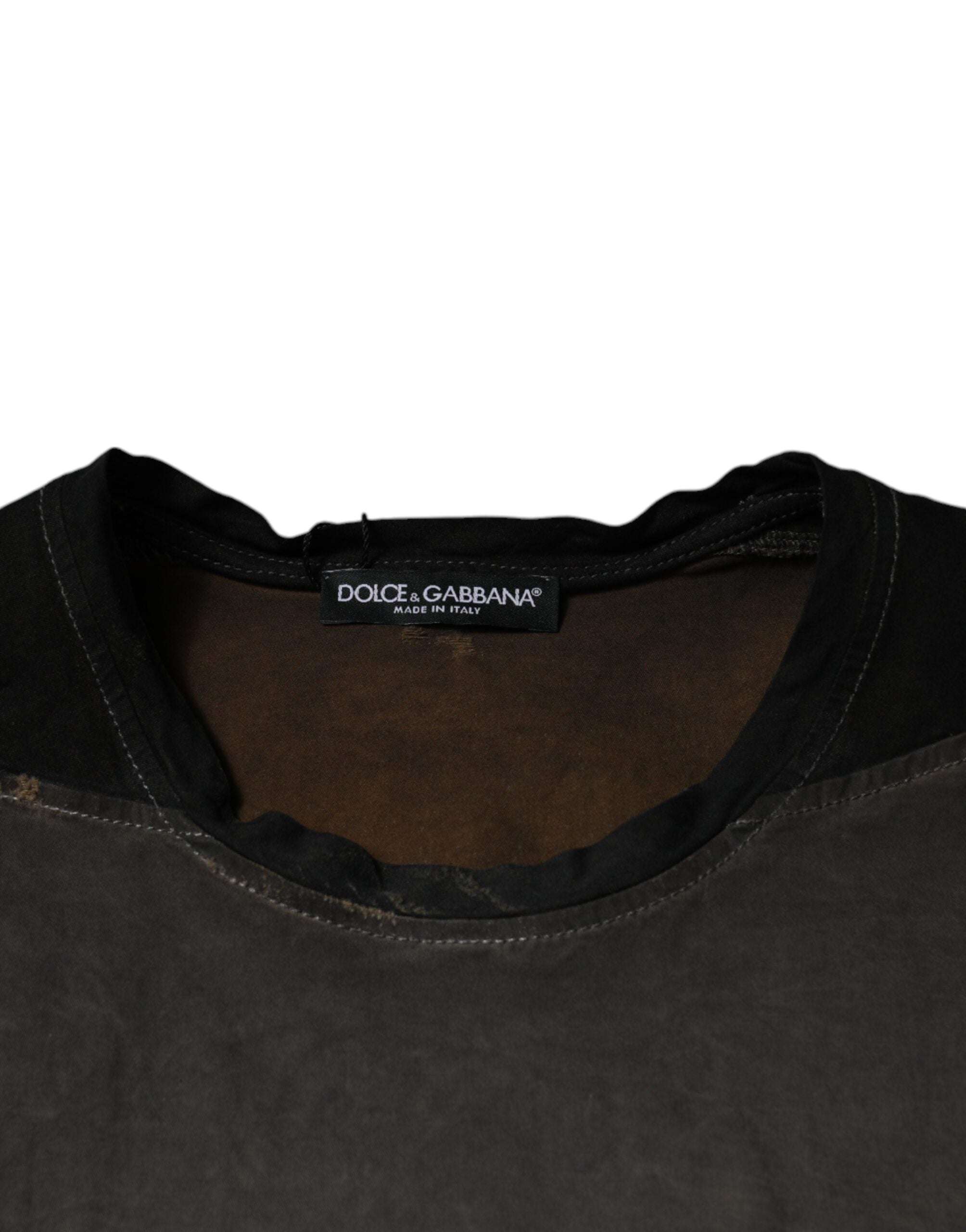 Dolce & Gabbana Braunes T-Shirt aus Baumwolle mit grafischem Print und Rundhalsausschnitt