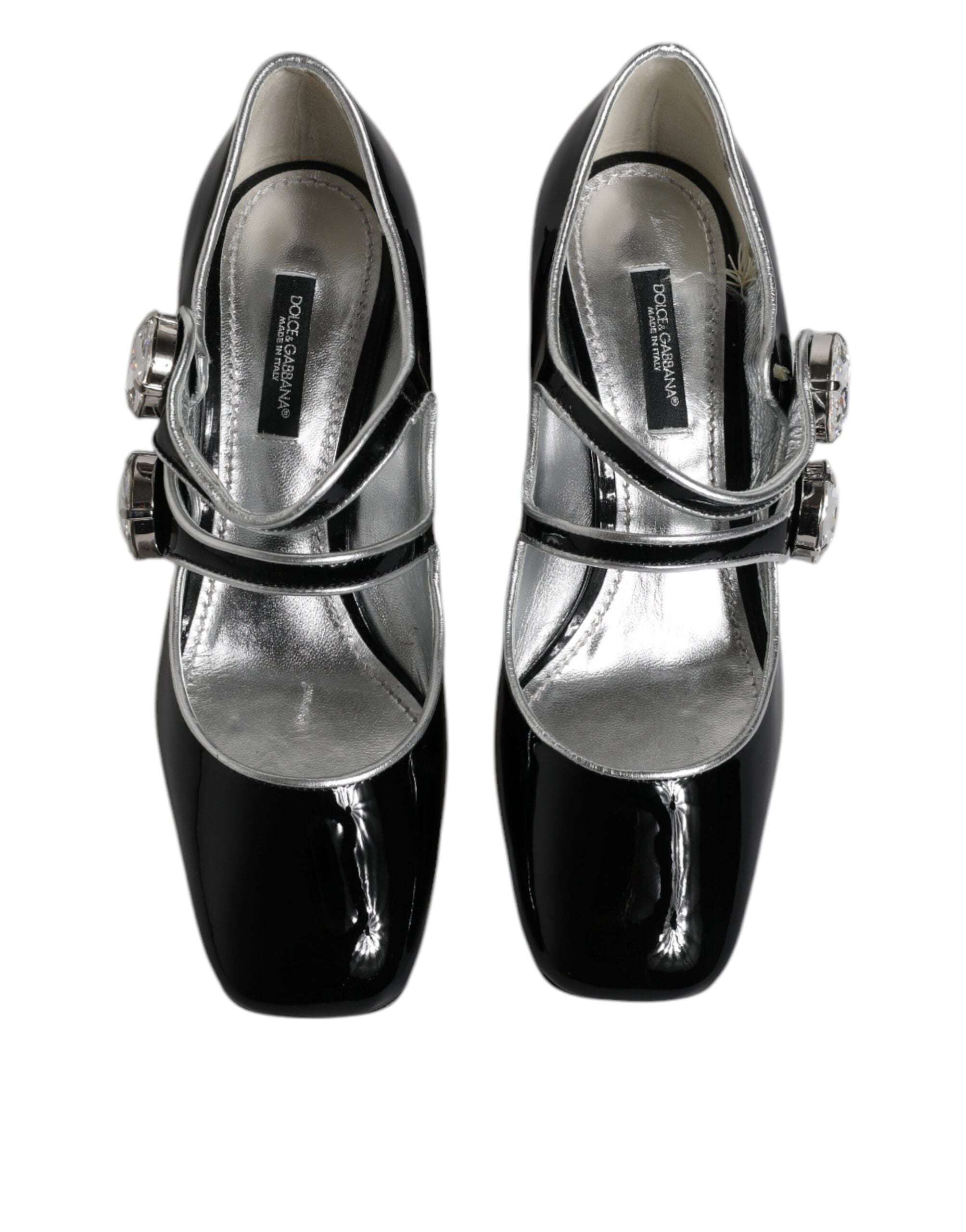 Dolce & Gabbana Schwarze Lackleder Kristall Mary Jane Pumps Schuhe