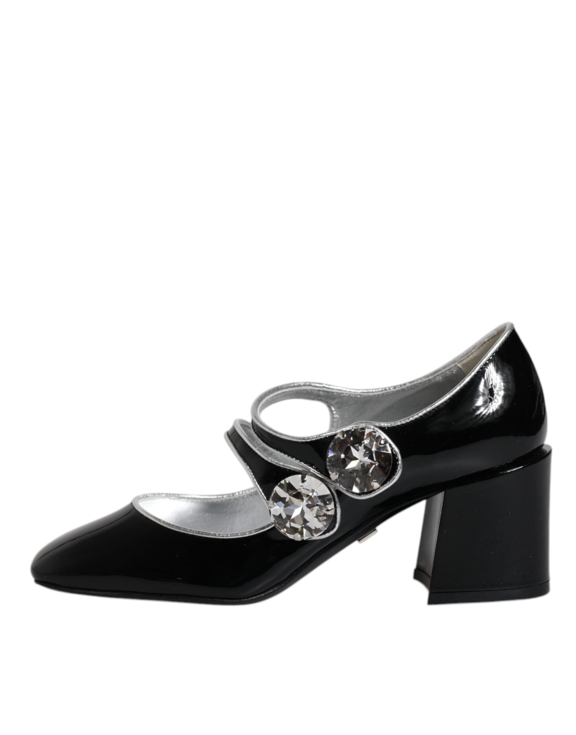 Dolce & Gabbana Schwarze Lackleder Kristall Mary Jane Pumps Schuhe