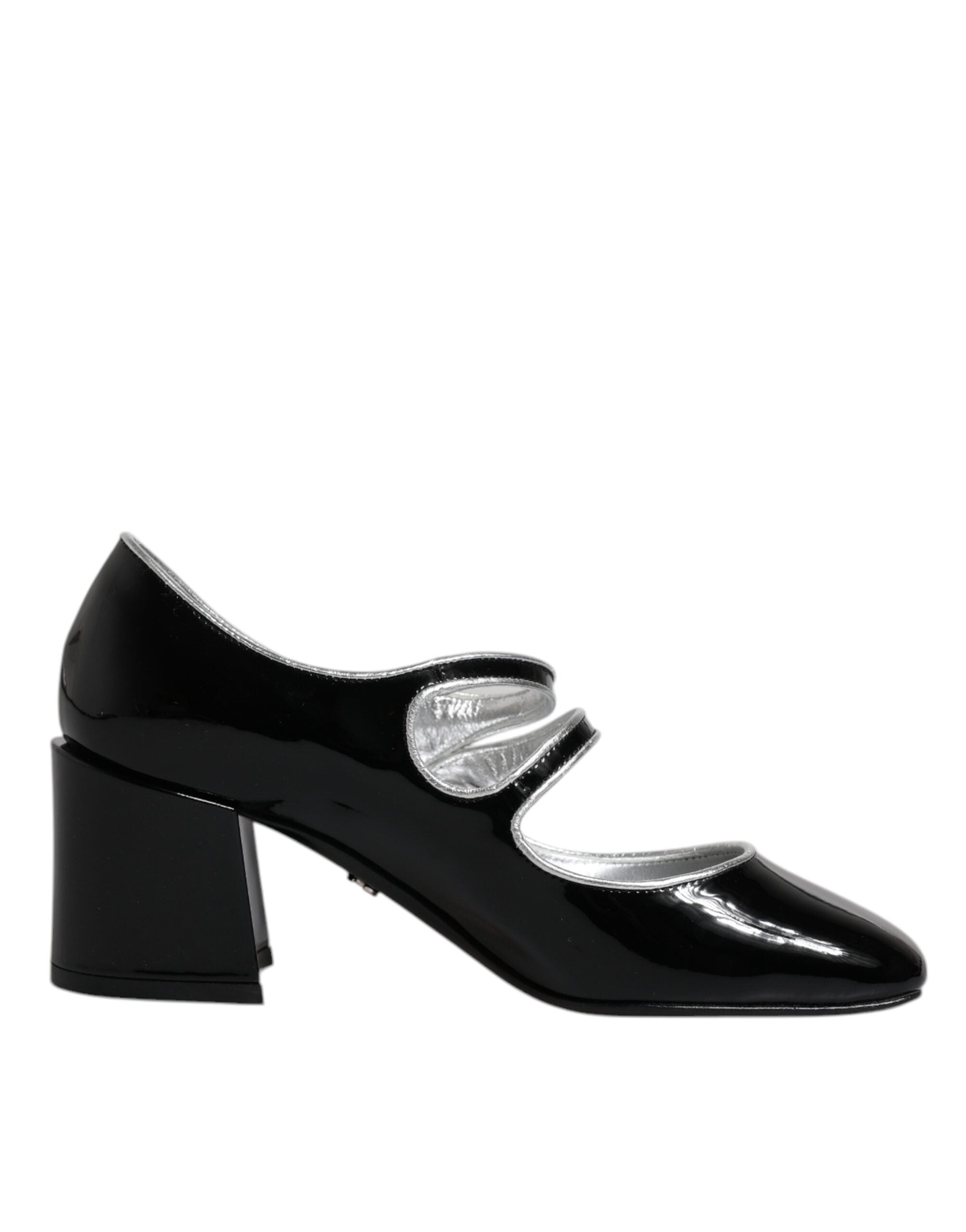 Dolce & Gabbana Schwarze Lackleder Kristall Mary Jane Pumps Schuhe