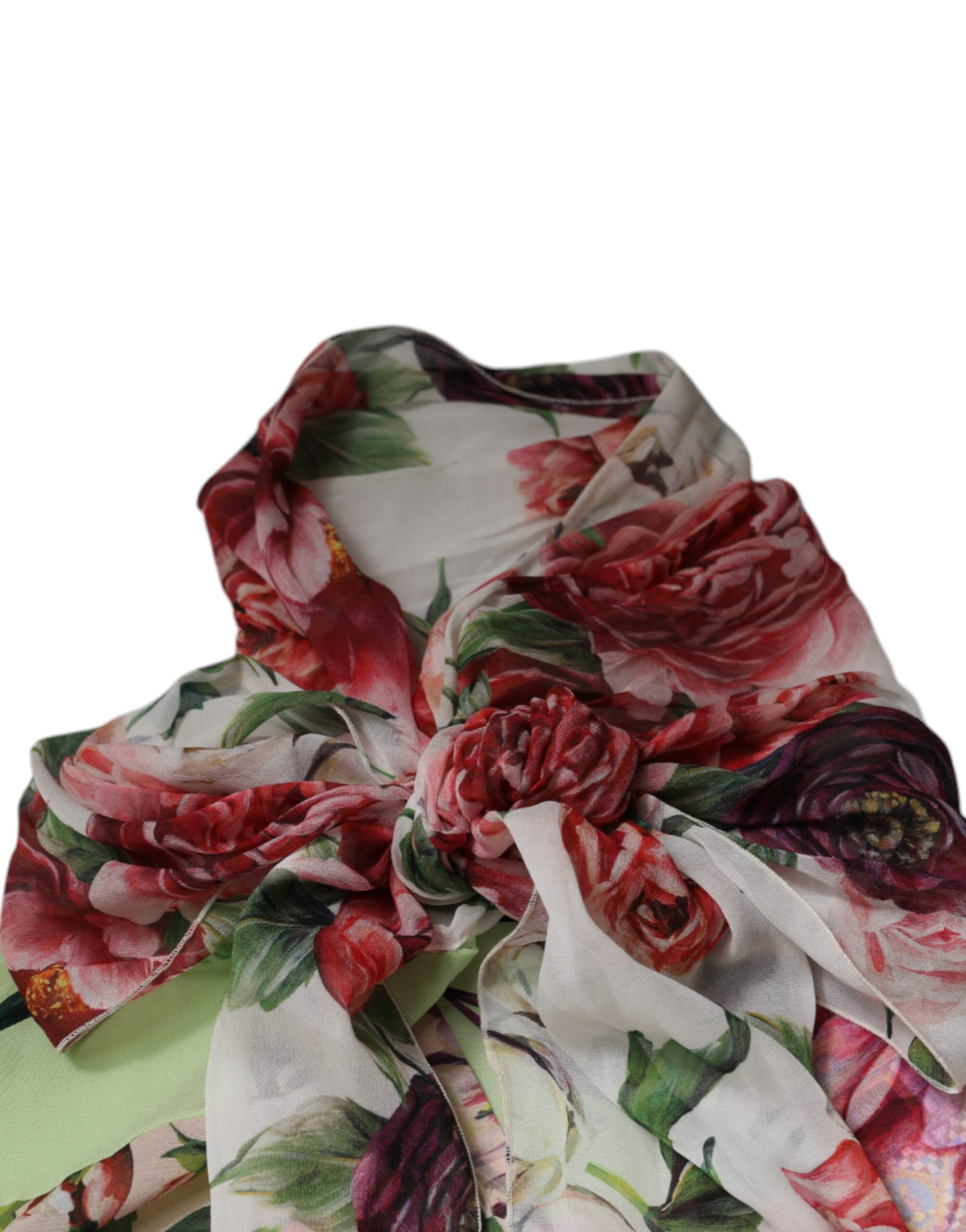Dolce & Gabbana Mehrfarbiges geblümtes Patchwork-Oberteil mit Ascot-Kragen
