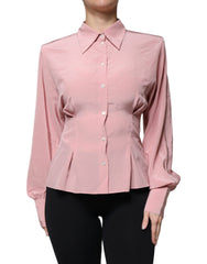 Dolce & Gabbana Roze Katoenen Blouse Top met Lange Mouwen en Kraag