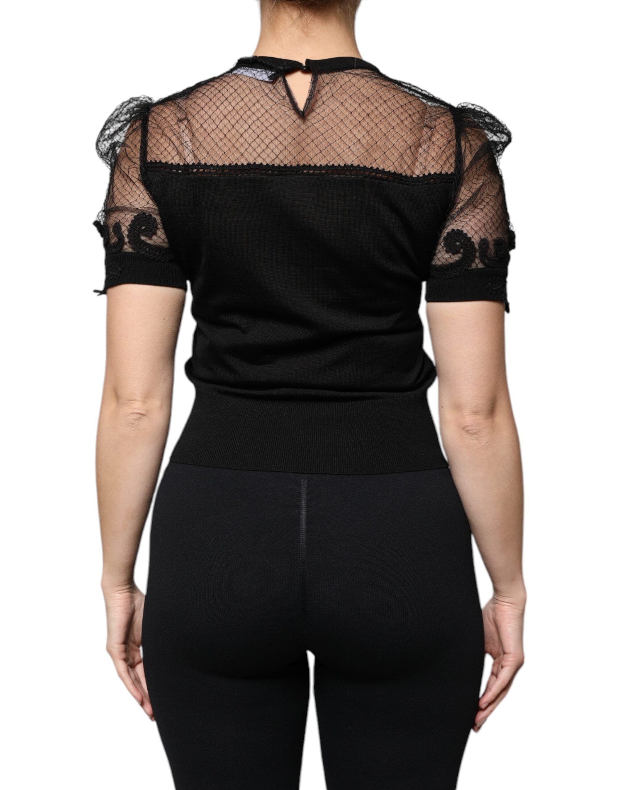 Dolce & Gabbana Schwarze Bluse aus Blumenspitze mit kurzen Ärmeln