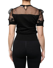 Dolce & Gabbana Schwarze Bluse aus Blumenspitze mit kurzen Ärmeln