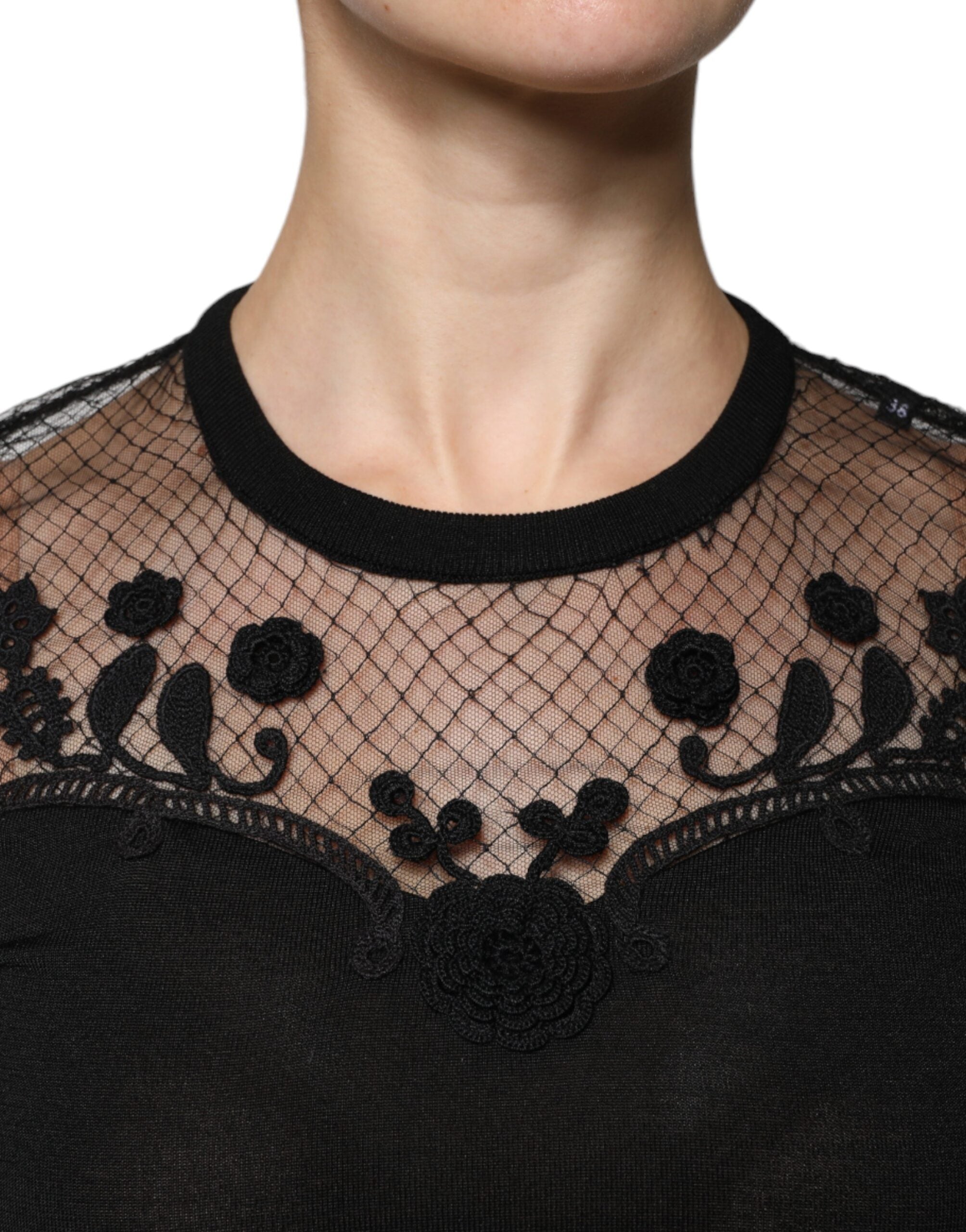Dolce & Gabbana Schwarze Bluse aus Blumenspitze mit kurzen Ärmeln