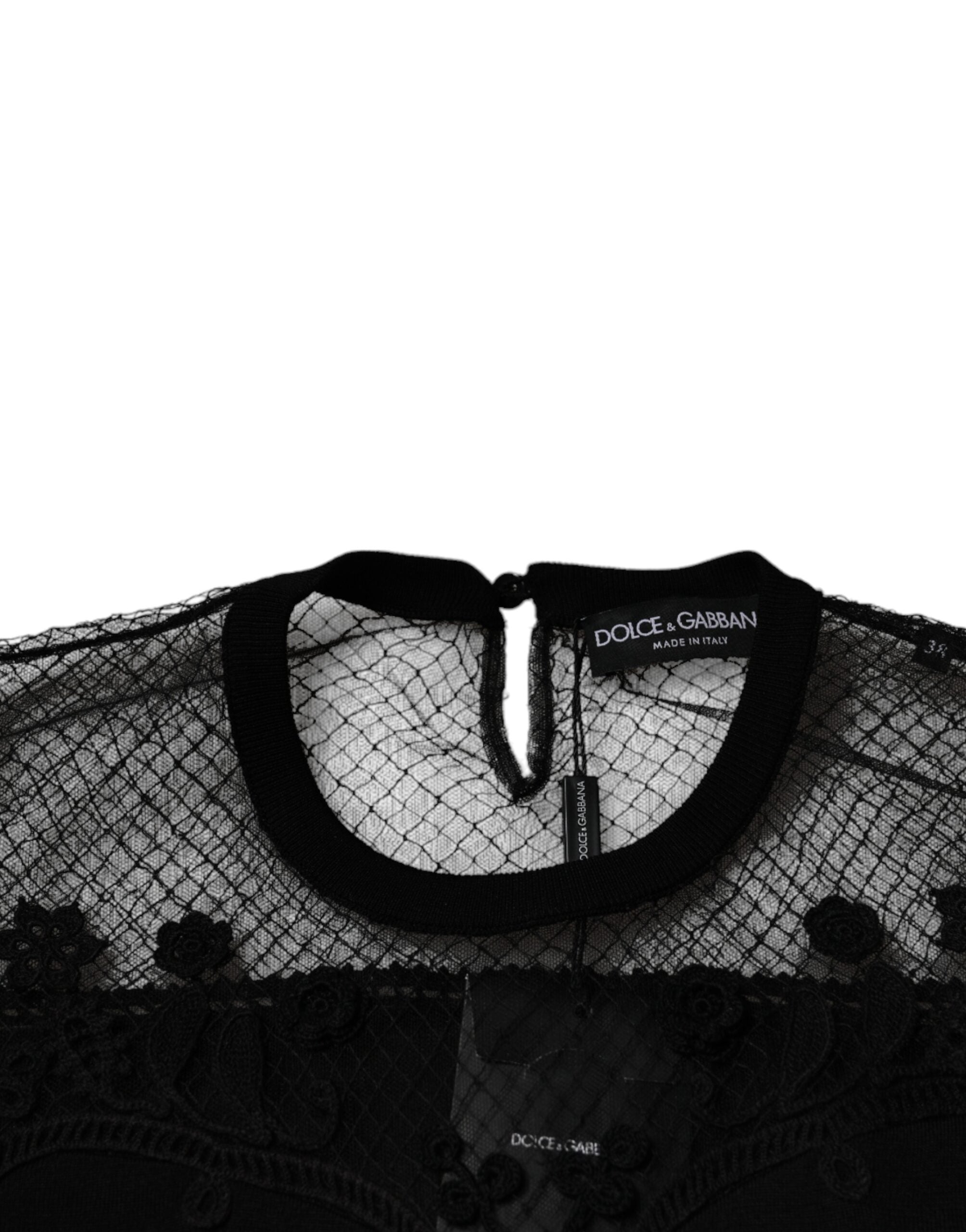 Dolce & Gabbana Schwarze Bluse aus Blumenspitze mit kurzen Ärmeln