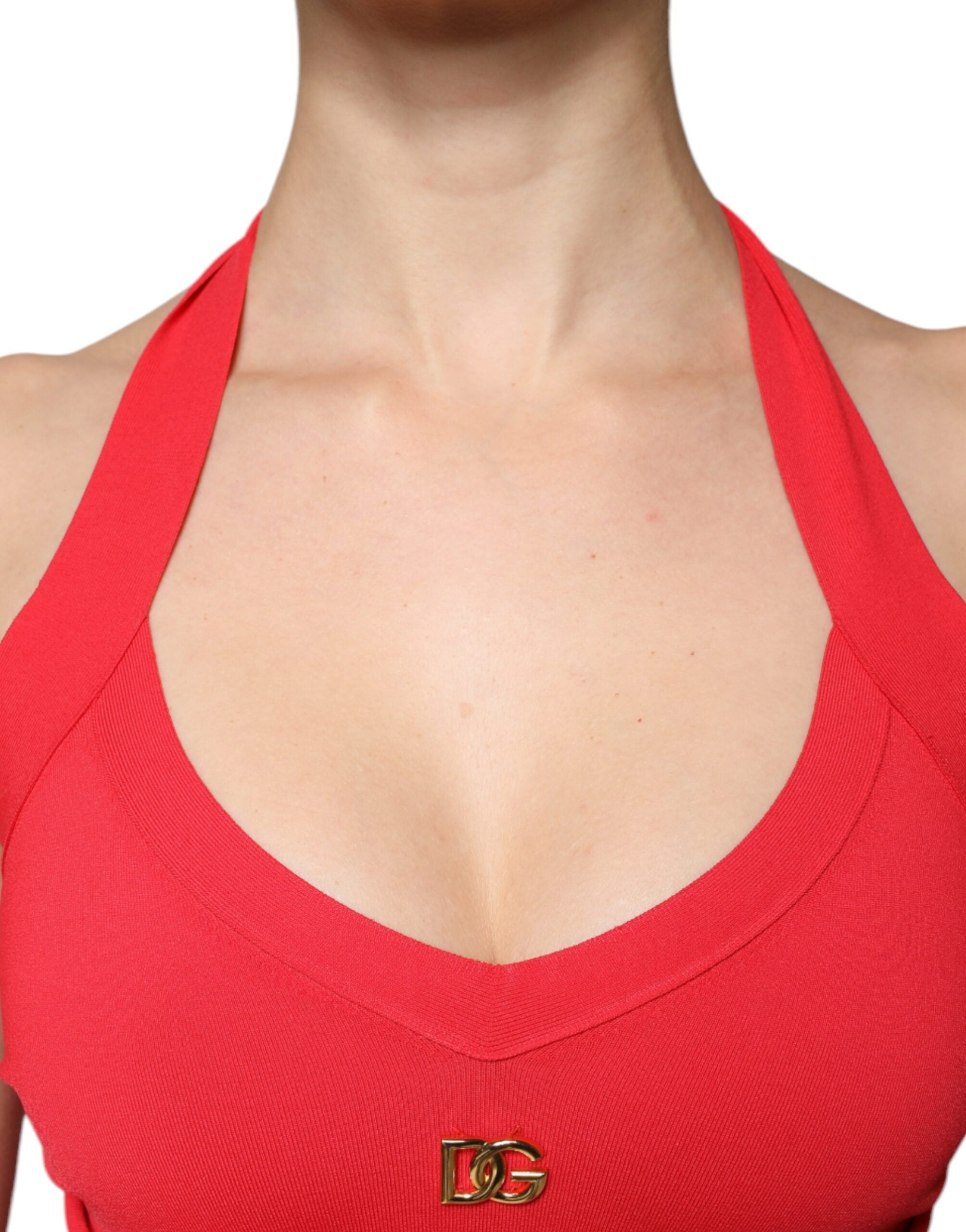Dolce & Gabbana rotes ärmelloses Neckholder-Cropped-Tanktop aus Viskose
