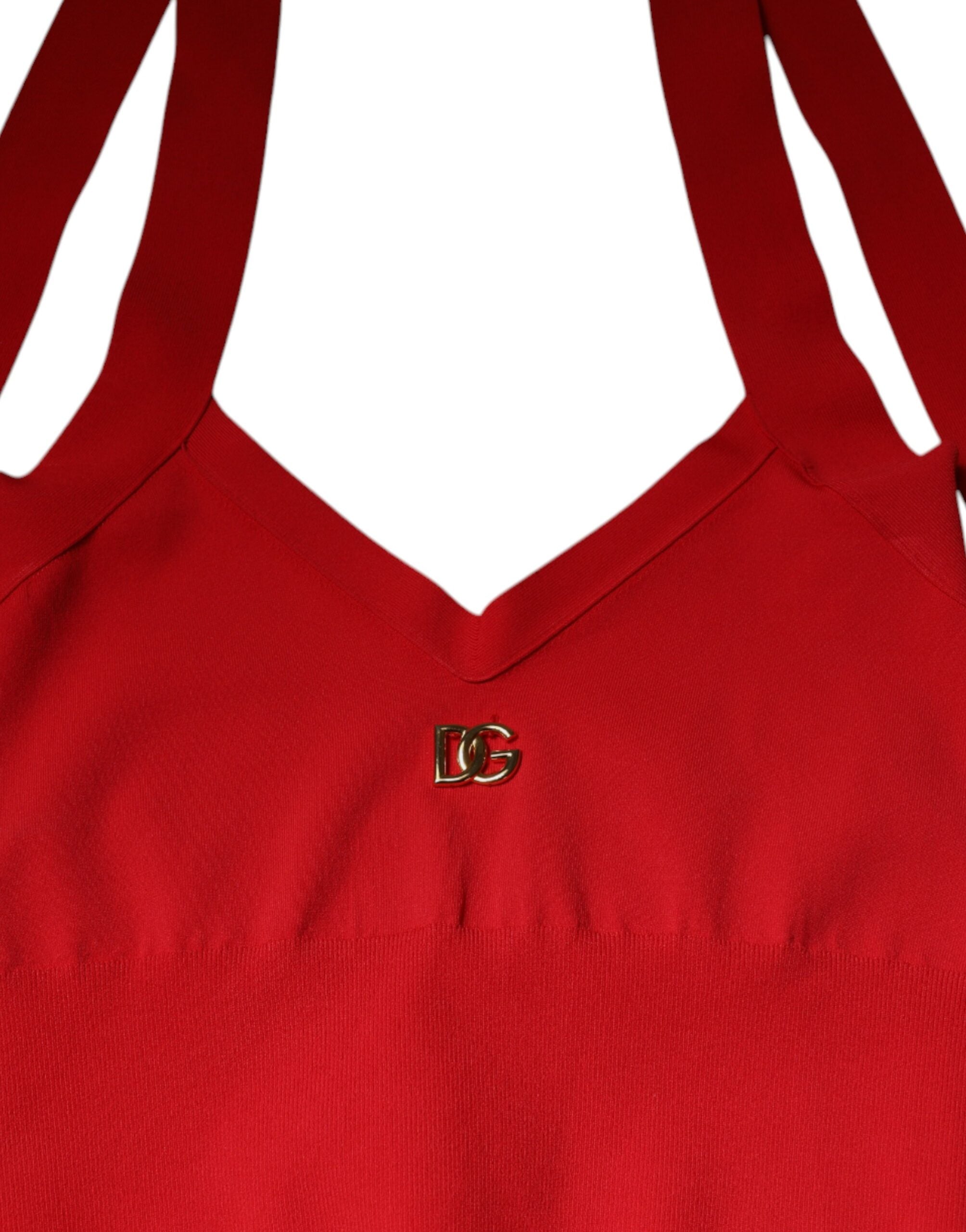 Dolce & Gabbana rotes ärmelloses Neckholder-Cropped-Tanktop aus Viskose