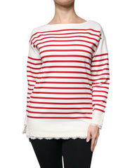 Dolce & Gabbana Wit Rood Gestreept Katoenen Top met Lange Mouwen