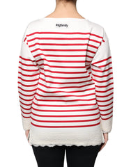 Dolce & Gabbana Wit Rood Gestreept Katoenen Top met Lange Mouwen