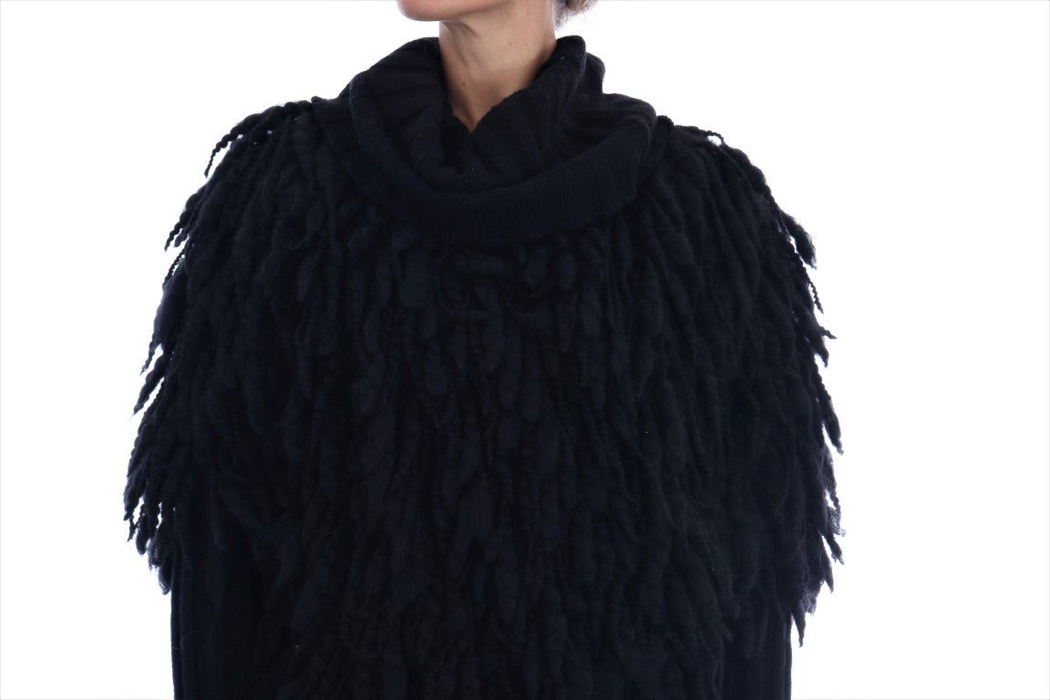 Dolce & Gabbana Schwarzer Fransenpullover aus Wolle