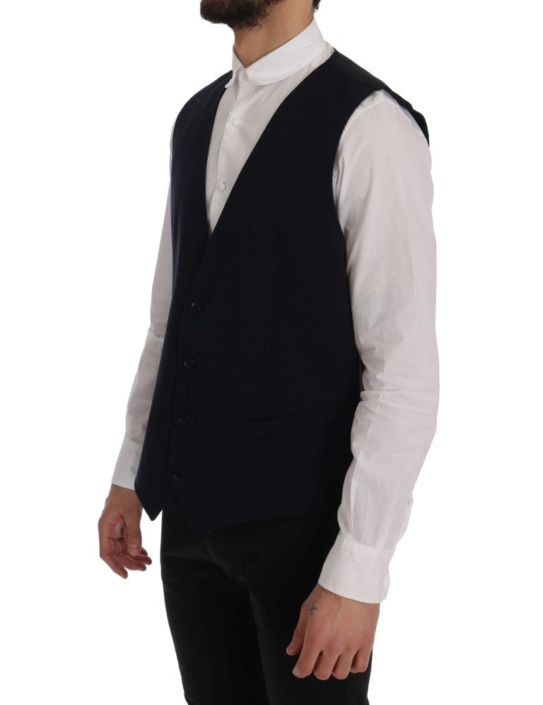 Dolce & Gabbana Blaue STAFF Weste aus Wolle mit Stretchanteil