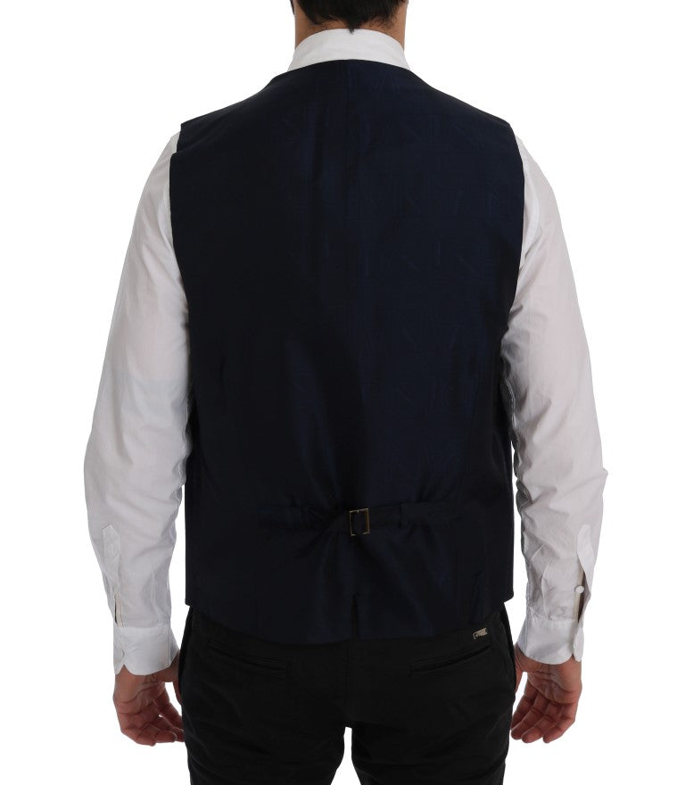 Dolce & Gabbana Blaue STAFF Weste aus Wolle mit Stretchanteil