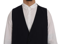 Dolce & Gabbana Blaue STAFF Weste aus Wolle mit Stretchanteil