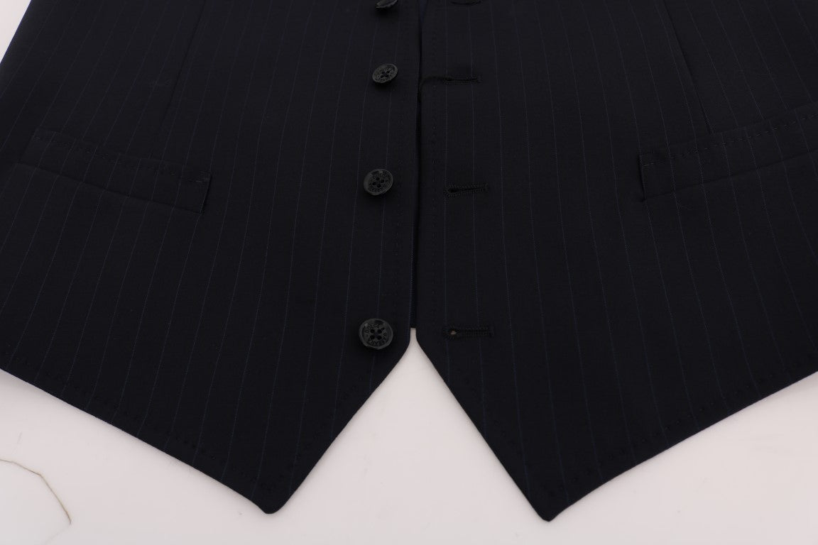 Dolce & Gabbana Blaue STAFF Weste aus Wolle mit Stretchanteil
