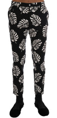 Dolce & Gabbana Wit Zwart Blad Katoen Stretch Slimme Broek