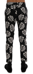 Dolce & Gabbana Wit Zwart Blad Katoen Stretch Slimme Broek