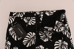 Dolce & Gabbana Wit Zwart Blad Katoen Stretch Slimme Broek
