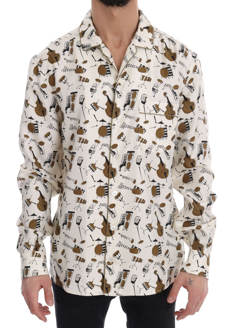 Dolce & Gabbana Weißes Seidenhemd mit JAZZ Motivprint