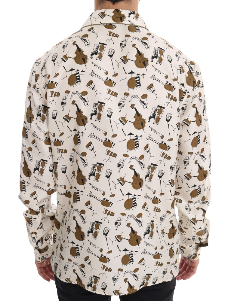 Dolce & Gabbana Weißes Seidenhemd mit JAZZ Motivprint