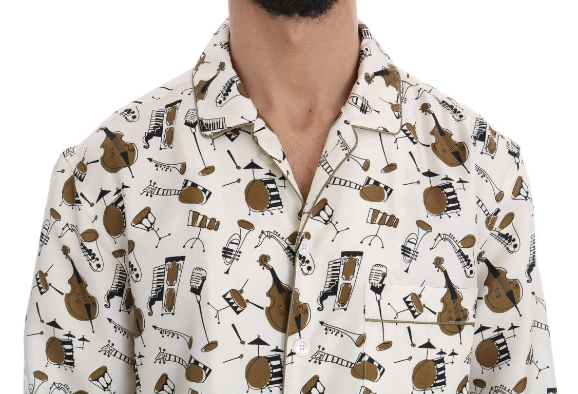 Dolce & Gabbana Weißes Seidenhemd mit JAZZ Motivprint
