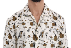Dolce & Gabbana Weißes Seidenhemd mit JAZZ Motivprint