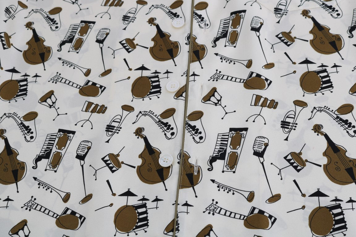 Dolce & Gabbana Weißes Seidenhemd mit JAZZ Motivprint
