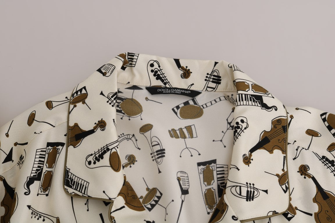 Dolce & Gabbana Weißes Seidenhemd mit JAZZ Motivprint