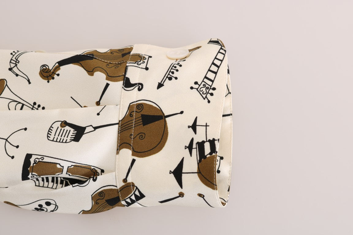 Dolce & Gabbana Weißes Seidenhemd mit JAZZ Motivprint