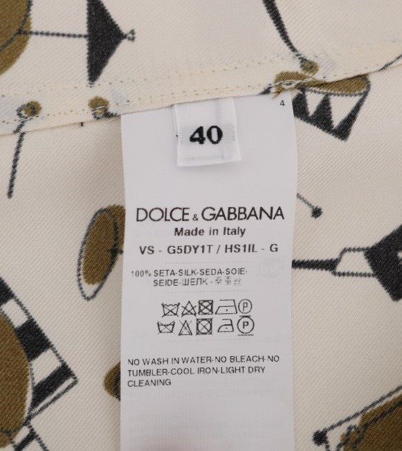 Dolce & Gabbana Weißes Seidenhemd mit JAZZ Motivprint