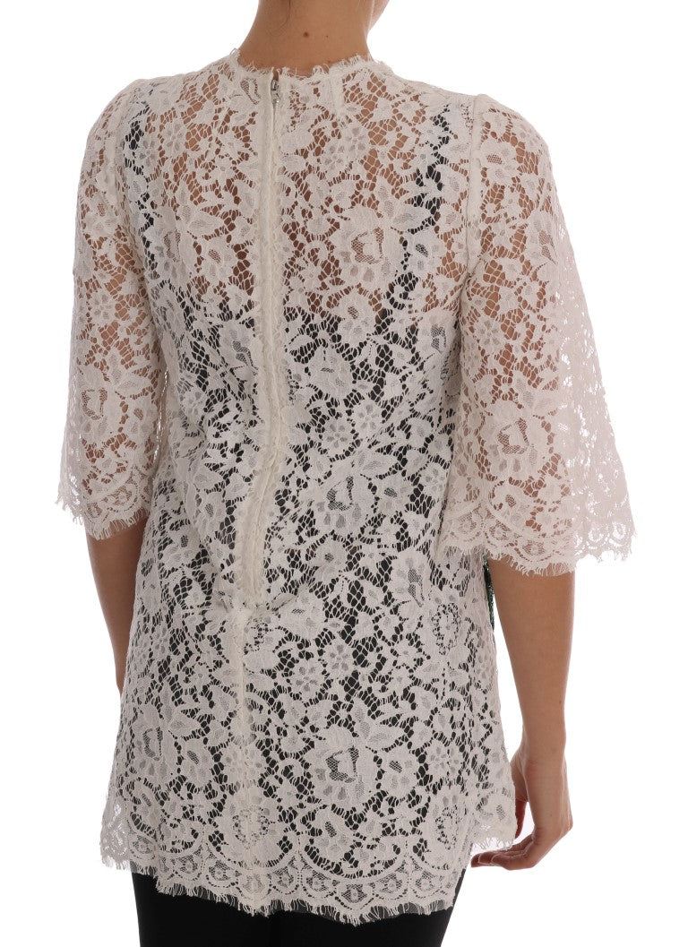 Dolce & Gabbana Weiße, mit Kristallen verzierte Spitzenbluse