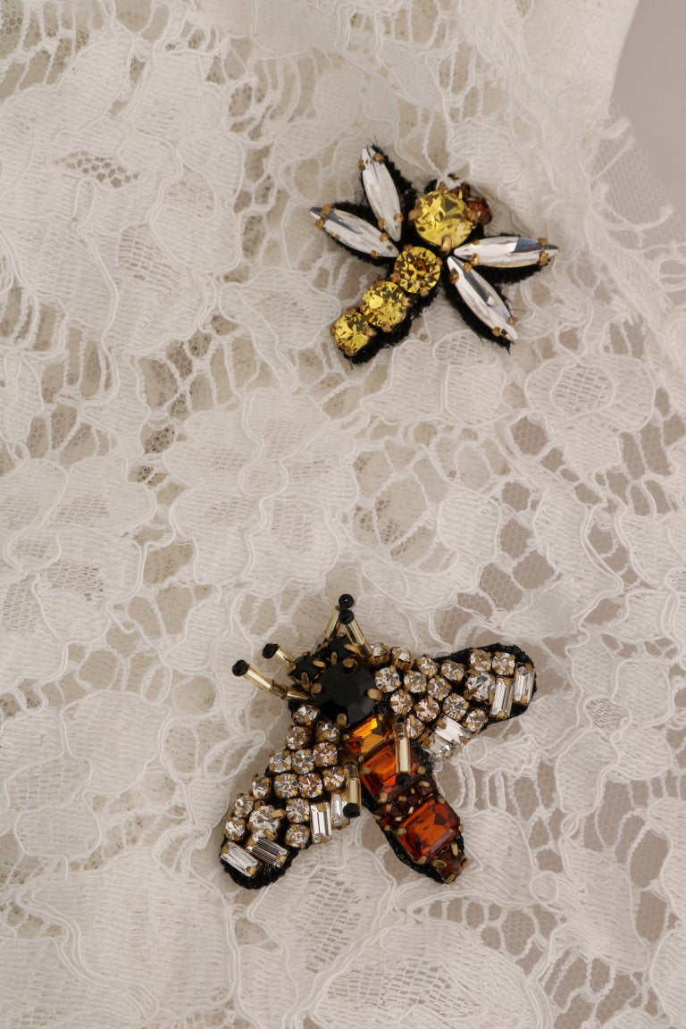 Dolce & Gabbana Weiße, mit Kristallen verzierte Spitzenbluse