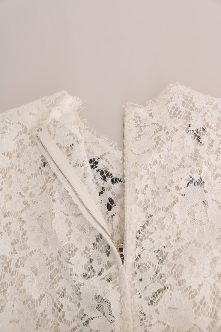 Dolce & Gabbana Weiße, mit Kristallen verzierte Spitzenbluse