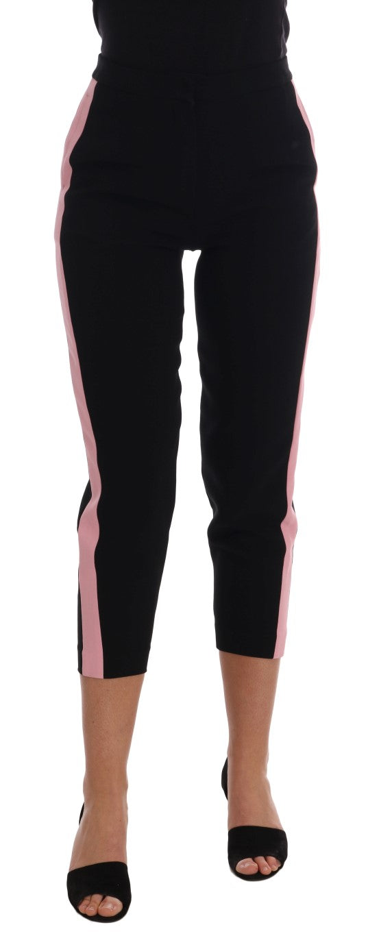 Dolce & Gabbana Schwarze Stretch-Caprihose mit rosa Streifen