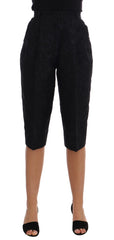 Dolce & Gabbana Black Brocade High Waist Capri Shorts