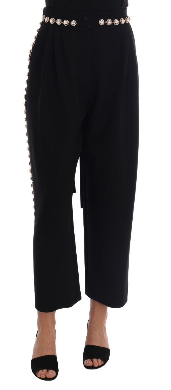 Dolce & Gabbana Schwarze Hose aus Wollstretch mit Kristallen