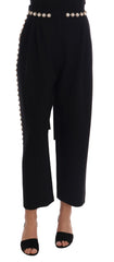 Dolce & Gabbana Schwarze Hose aus Wollstretch mit Kristallen