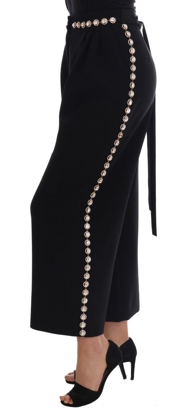 Dolce & Gabbana Schwarze Hose aus Wollstretch mit Kristallen