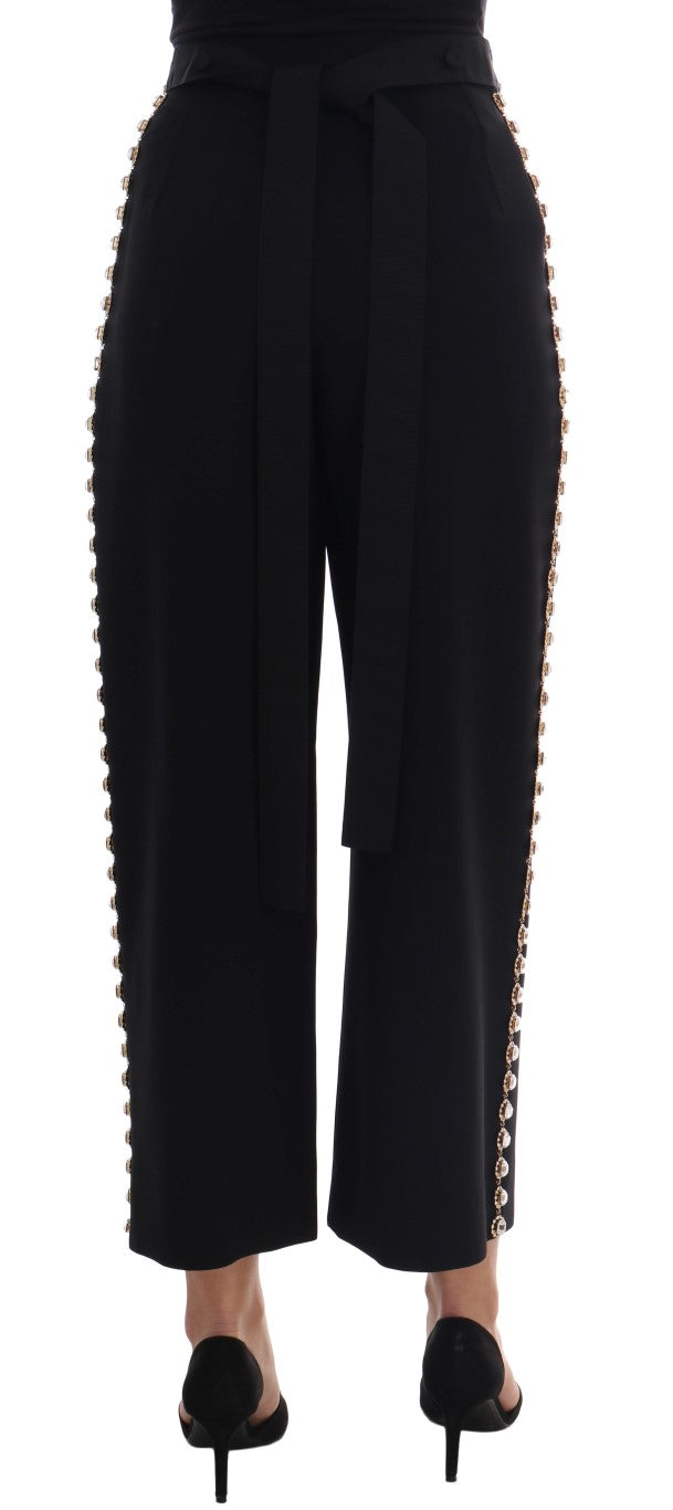 Dolce & Gabbana Schwarze Hose aus Wollstretch mit Kristallen