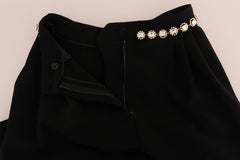 Dolce & Gabbana Schwarze Hose aus Wollstretch mit Kristallen