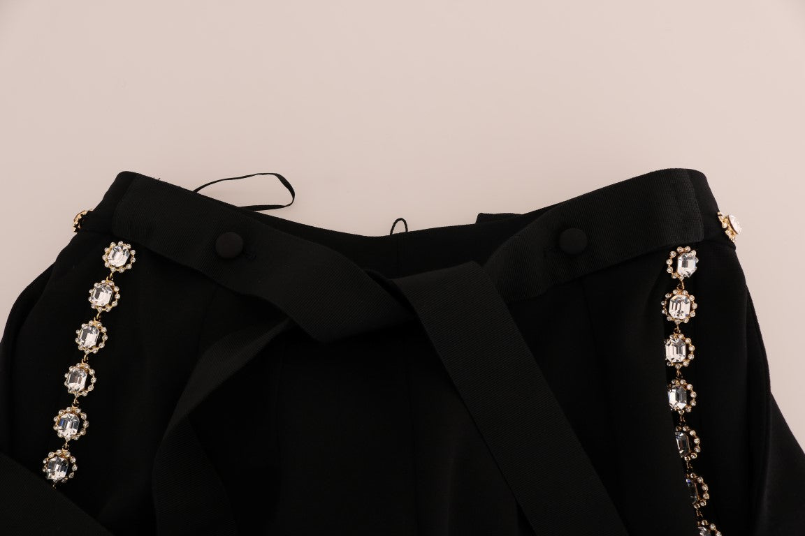 Dolce & Gabbana Schwarze Hose aus Wollstretch mit Kristallen