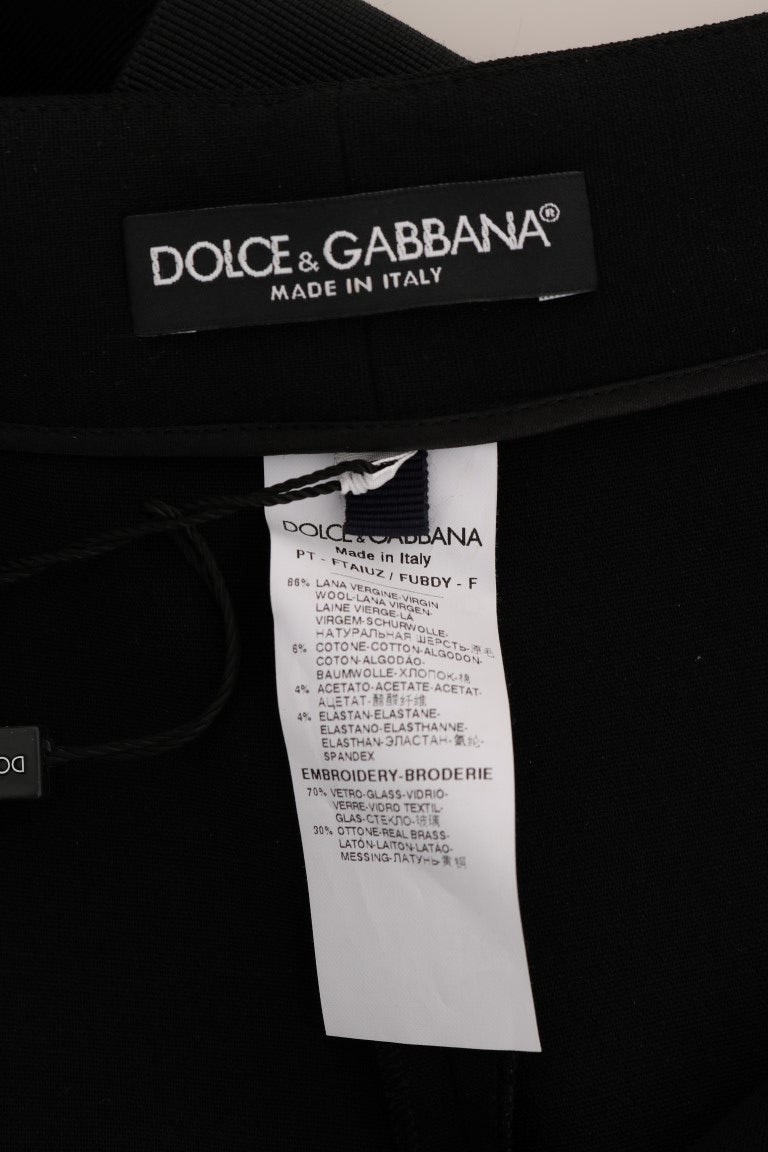 Dolce & Gabbana Schwarze Hose aus Wollstretch mit Kristallen