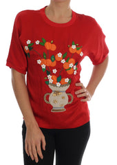 Dolce & Gabbana Rode Zijden Oranje Vaas Kristallen Top