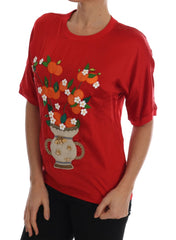 Dolce & Gabbana Rode Zijden Oranje Vaas Kristallen Top