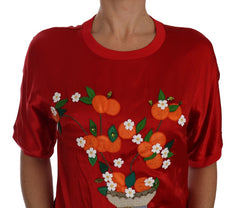 Dolce & Gabbana Rode Zijden Oranje Vaas Kristallen Top