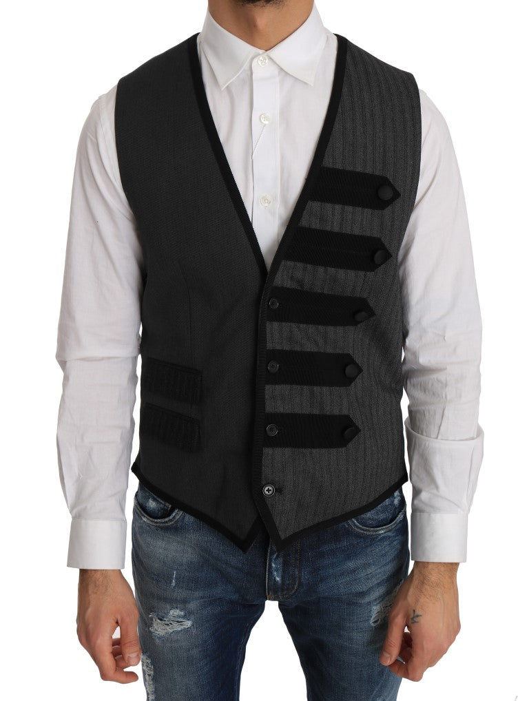 Dolce & Gabbana Graue Weste aus Wolle mit Muster, schmal geschnitten