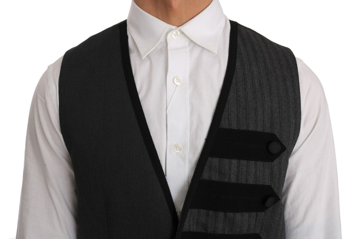 Dolce & Gabbana Graue Weste aus Wolle mit Muster, schmal geschnitten